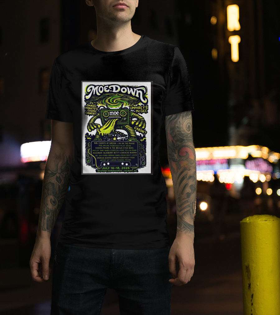 Moe Down Festival July 16 18 2026 Featuring Umphrey's McGee Cabinet Daniel Donato At Westend Fairgrounds Gilbert PA T-Shirt