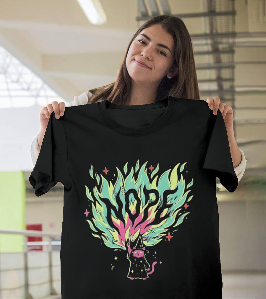 NOPE Wizard Cat Fire Magic Spell Casting Mystical Fantasy Kitten T-Shirt