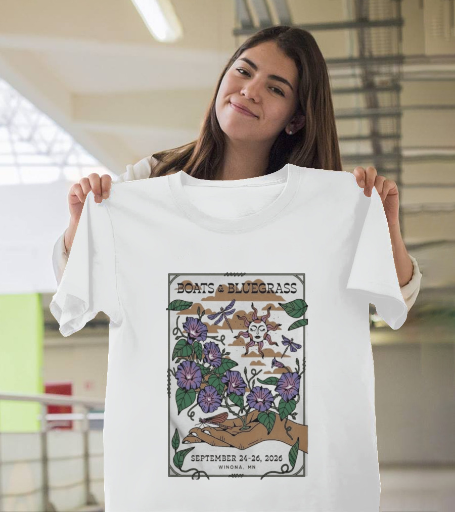 Boats And Bluegrass Winona MN September 24 26 2026 Sun Dragonflies Flowers Music Festival T-Shirt