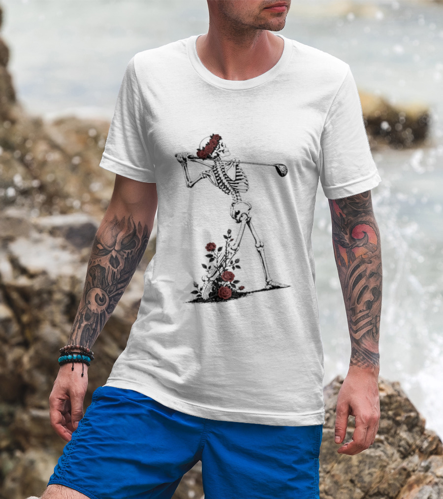 Grateful Dead Skeleton Golfer With Roses And Golf Club T-Shirt