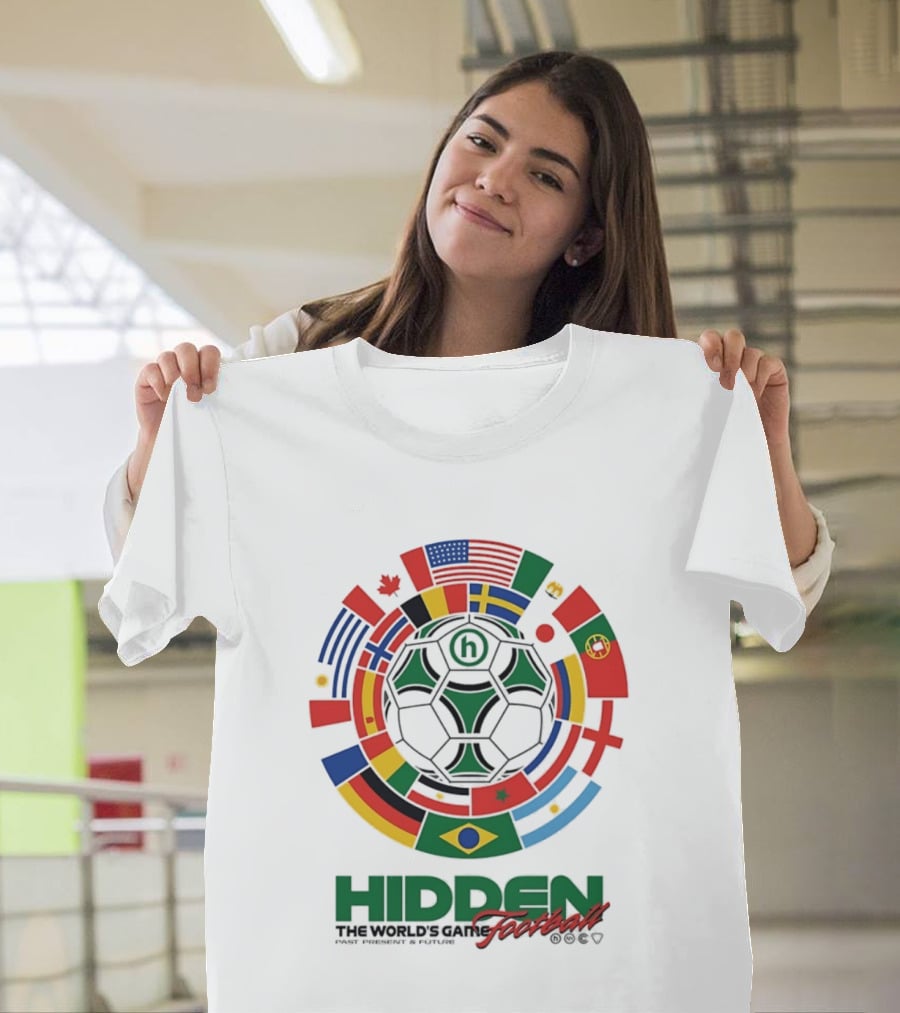 Hidden The World's Game Football Multinational Flags Circle Soccer Ball T-Shirt