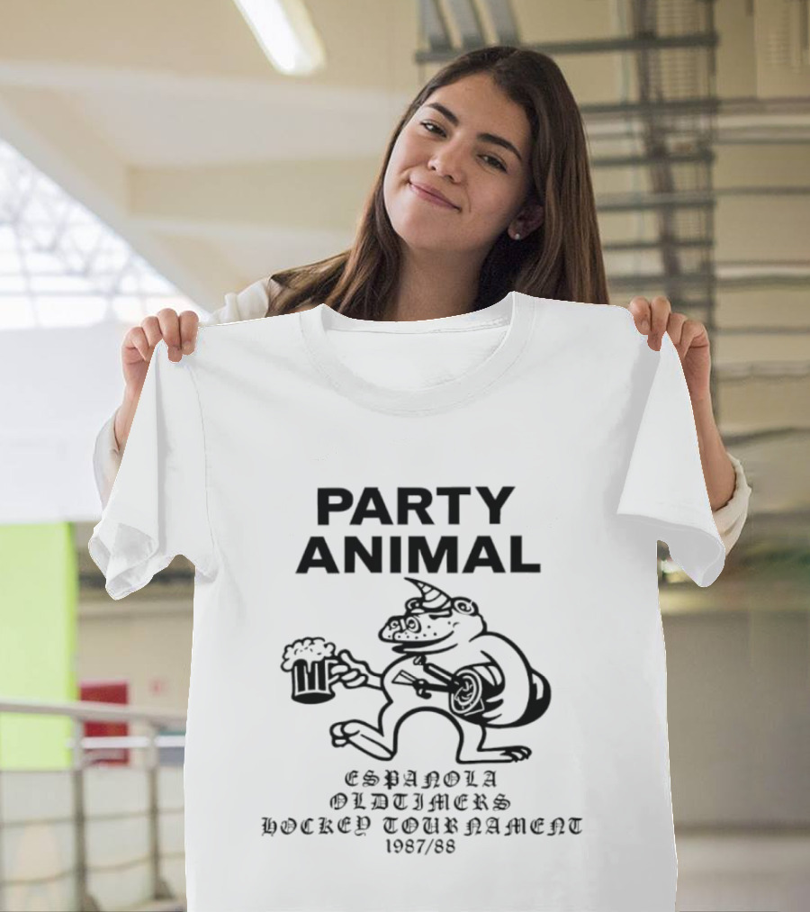 Party Animal Espanola Oldtimers Hockey Tournament 1987 88 Beer Hippo T-Shirt
