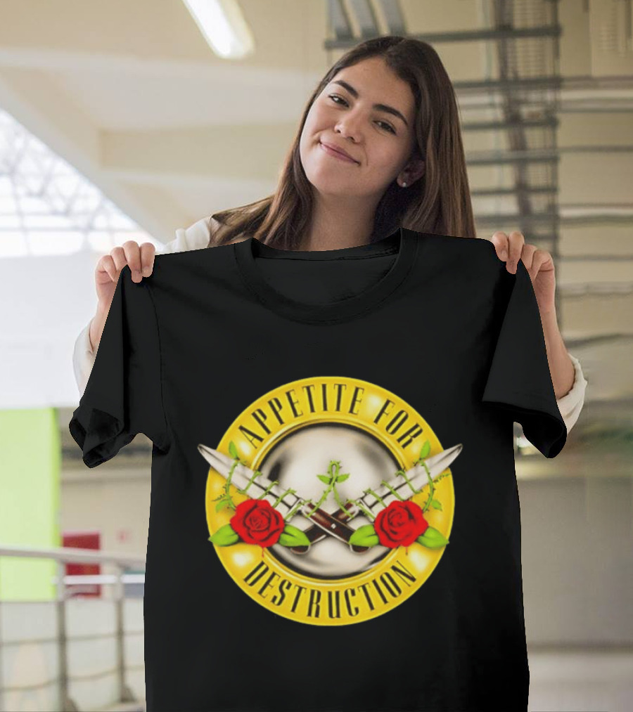 Appetite For Destruction Guns N Roses Band Rock Music Album Cover Roses And Bullets T-Shirt