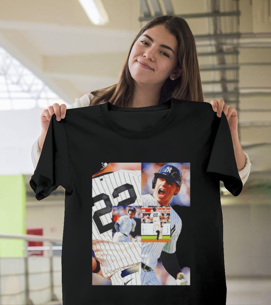 Harrison Bader No 22 Yankees Pinstripe Collage With Action Shots T-Shirt