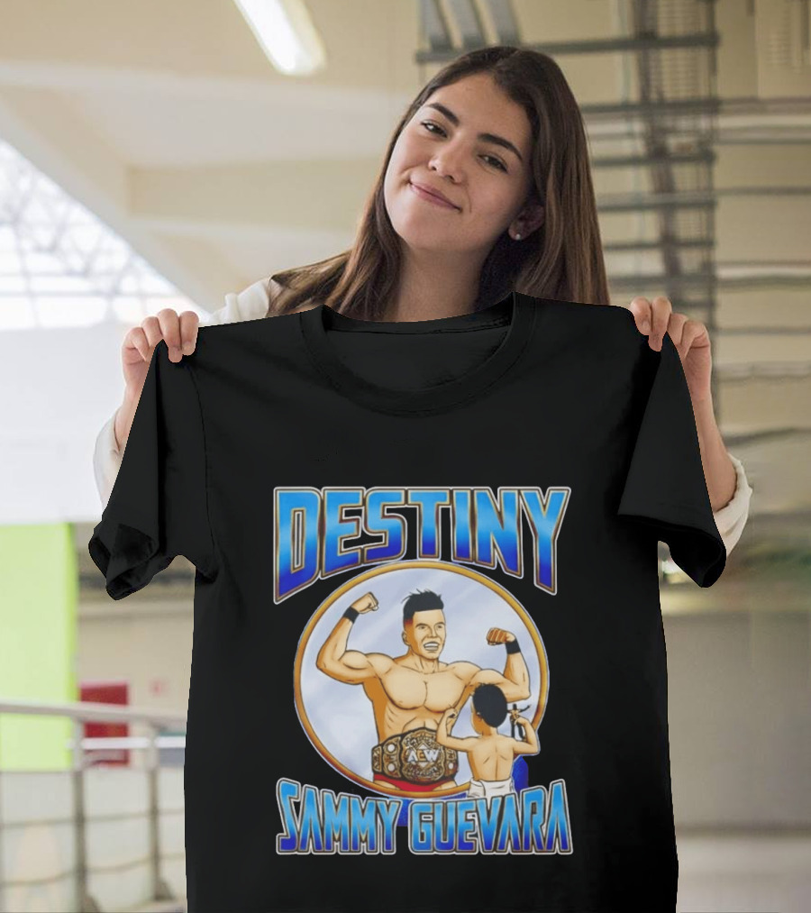 Destiny Sammy Guevara Flexing With Baby Holding AEW Wrestling Action Figure T-Shirt