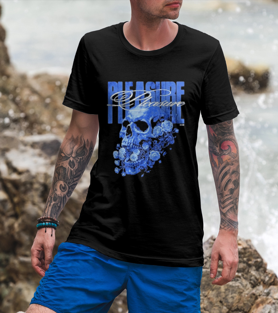 Pleasure Skull Roses Gothic Floral Blue T-Shirt