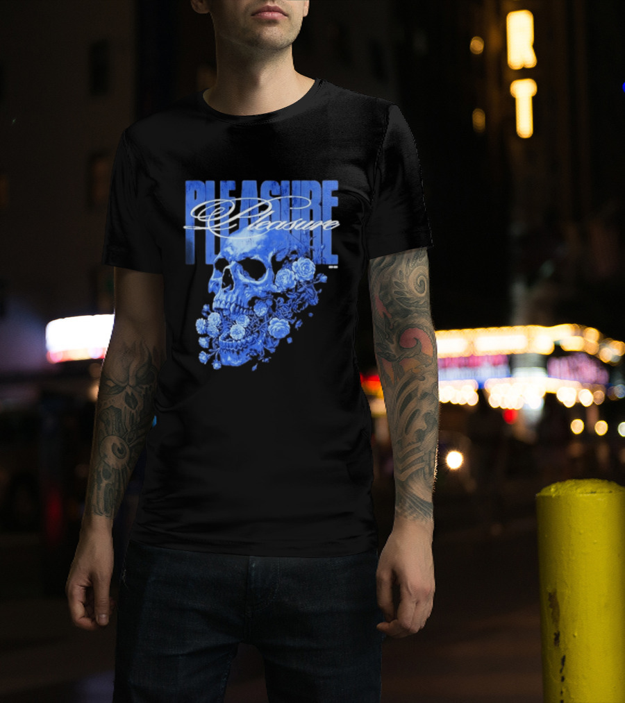 Pleasure Skull Roses Gothic Floral Blue T-Shirt