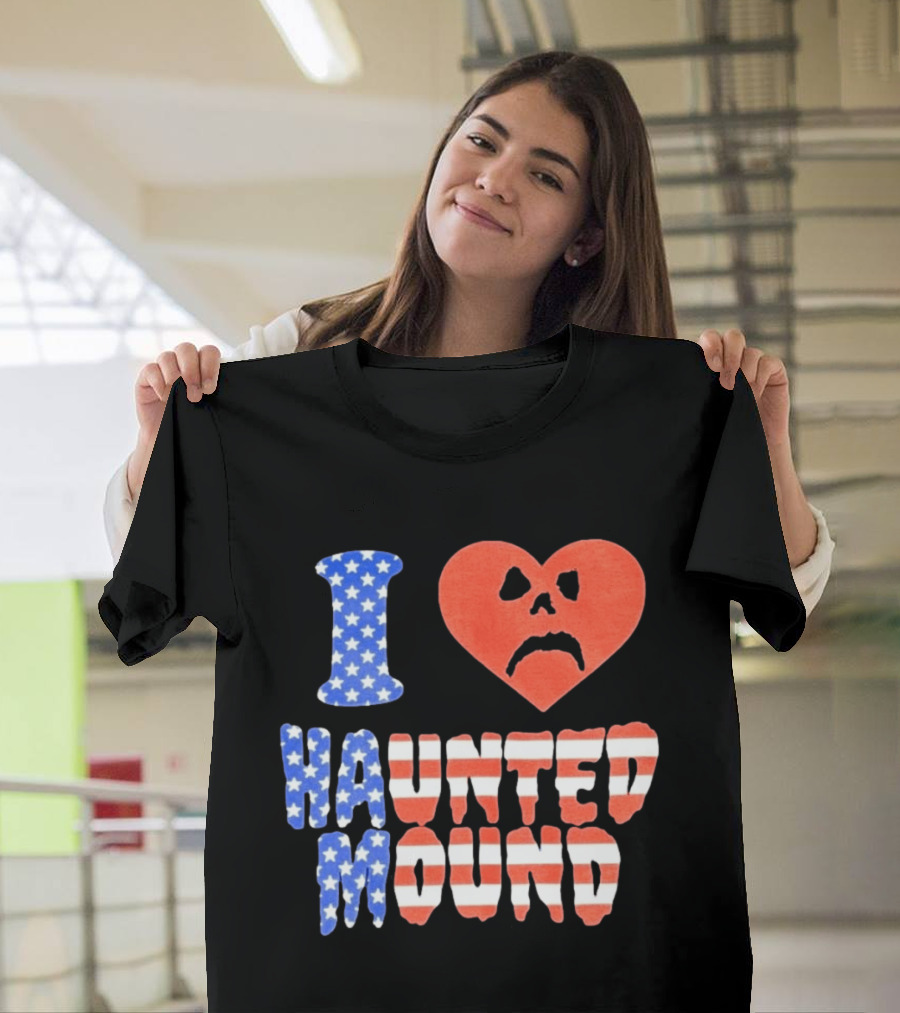 I Heart Haunted Mound USA American Flag Skull T-Shirt