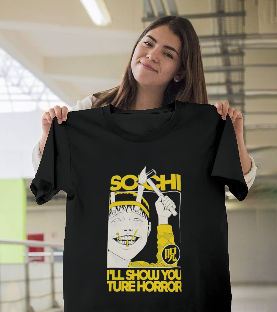 Soichi I'll Show You True Horror Junji Ito Manga Character Creepy Smile Yellow T-Shirt