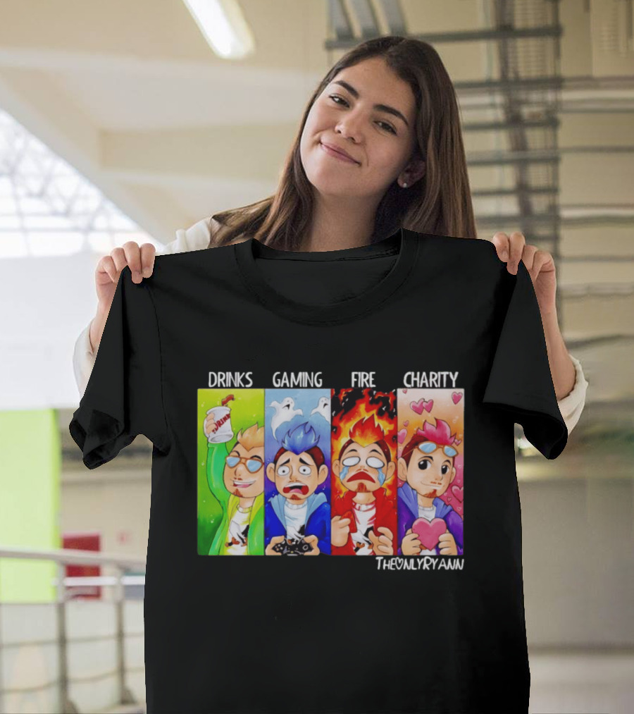 TheOnlyRyann Drinks Gaming Fire Charity Panel T-Shirt
