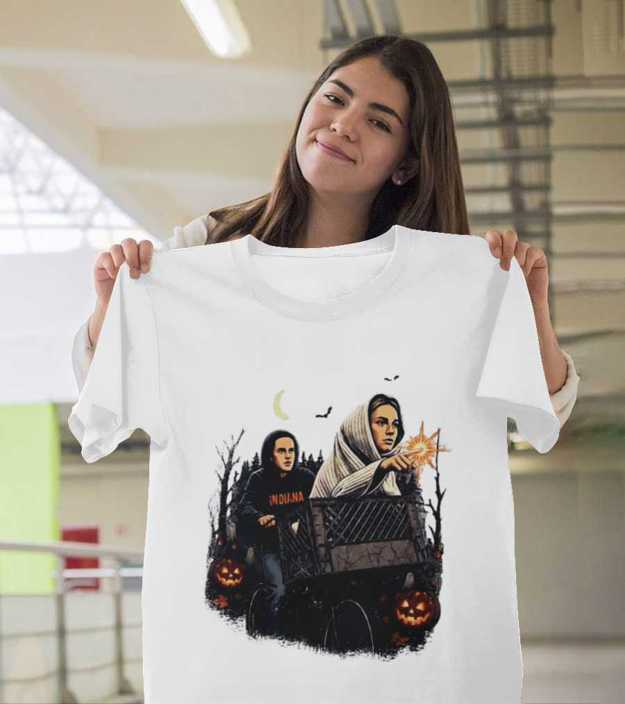 Caitlin Clark Stranger Things Indiana Halloween Bicycle Moon Pumpkin Glow Finger T-Shirt