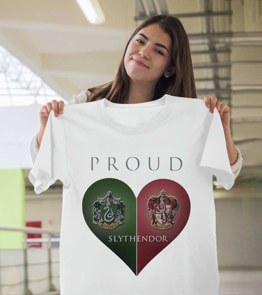 Proud Slythendor Heart Slytherin Gryffindor Crest Combination T-Shirt