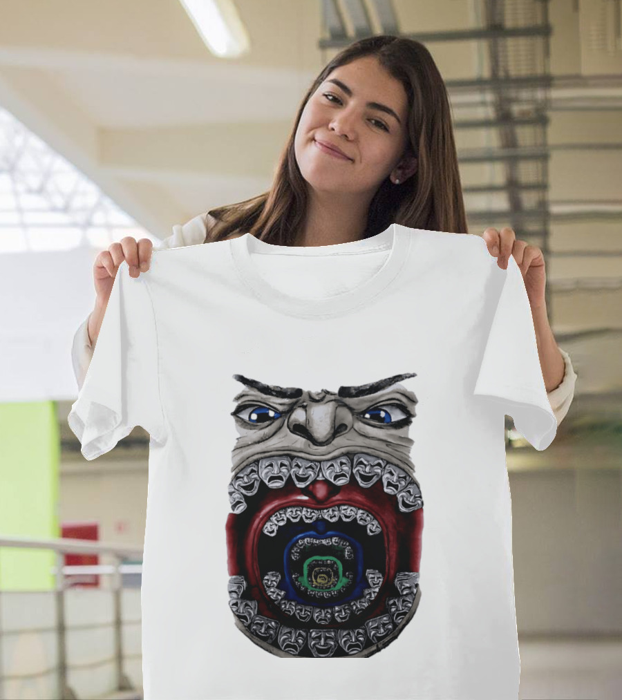 Surreal Face Theater Masks Mouth Optical Illusion T-Shirt