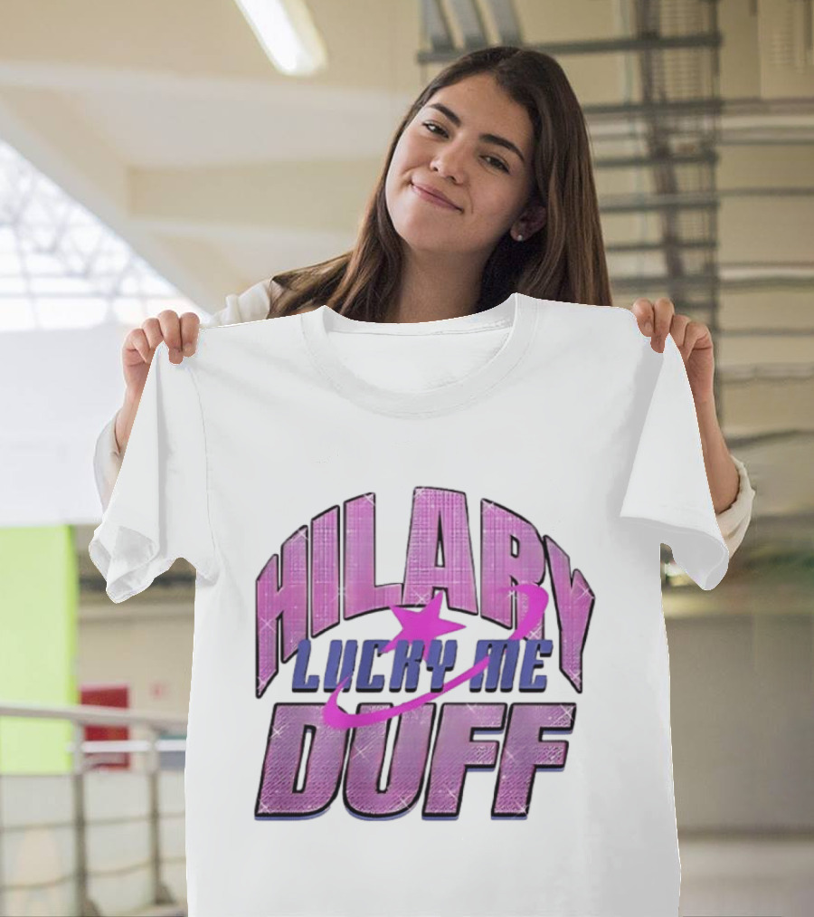 Hilary Duff Lucky Me Pink Glitter Star Planet Pop Singer T-Shirt