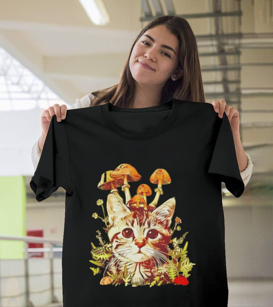 Blooming At My Own Pace Cat With Mushrooms T-Shirt
