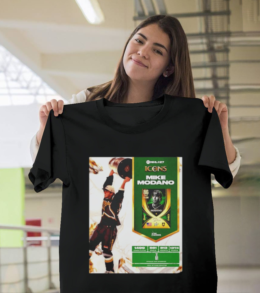 NHL 27 Icons Mike Modano Dallas Stars Player Stats And Achievements T-Shirt
