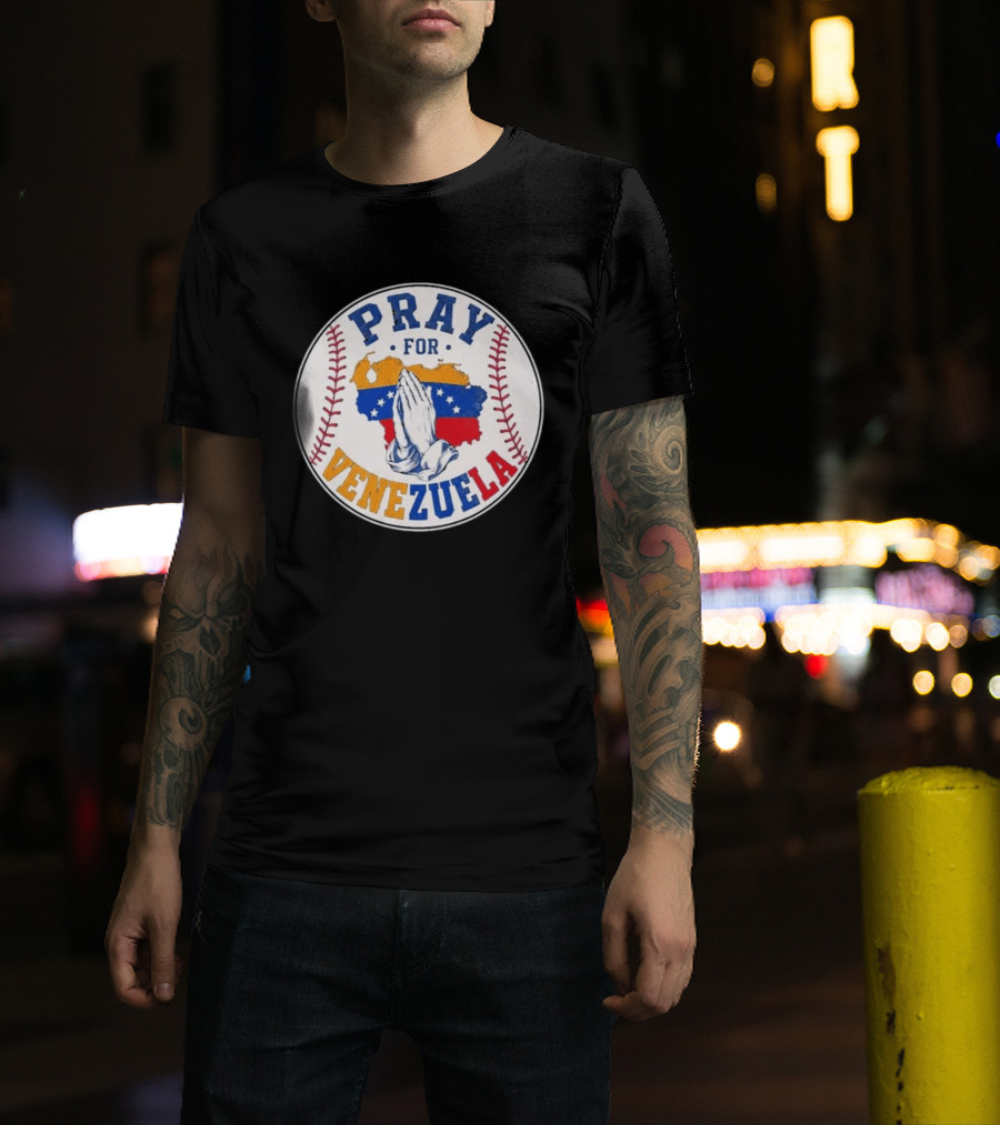 Pray For Venezuela Baseball Map Hands T-Shirt