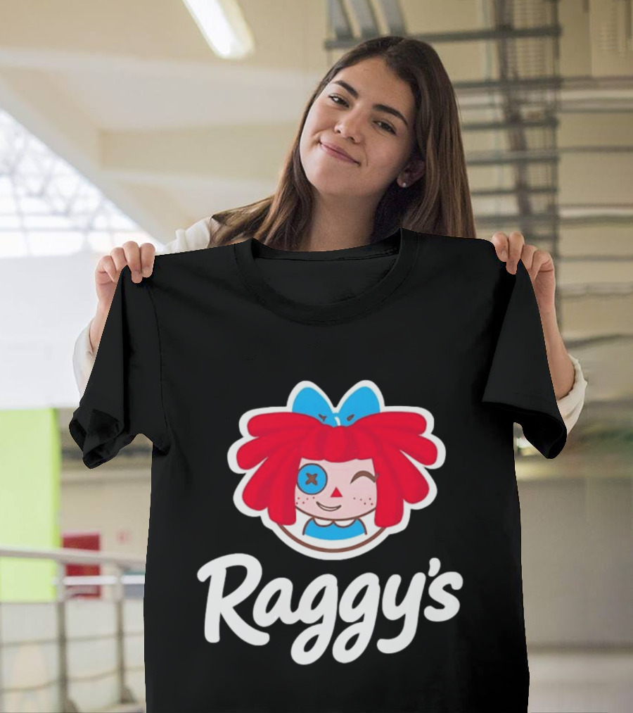 Raggy's Raggedy Ann Cartoon Character Red Hair Blue Bow T-Shirt