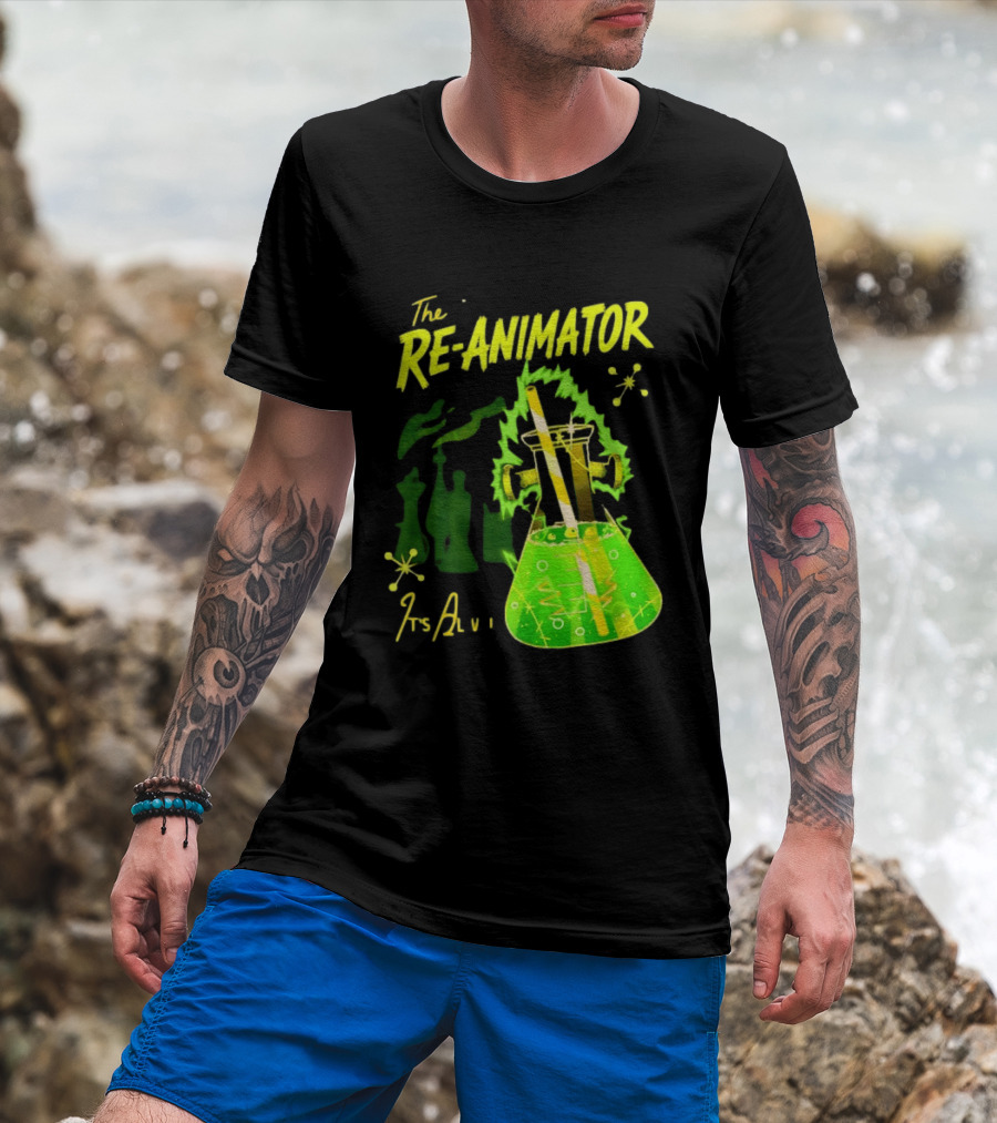 The Re Animator It's Alive Green Lab Flask Horror Film T-Shirt