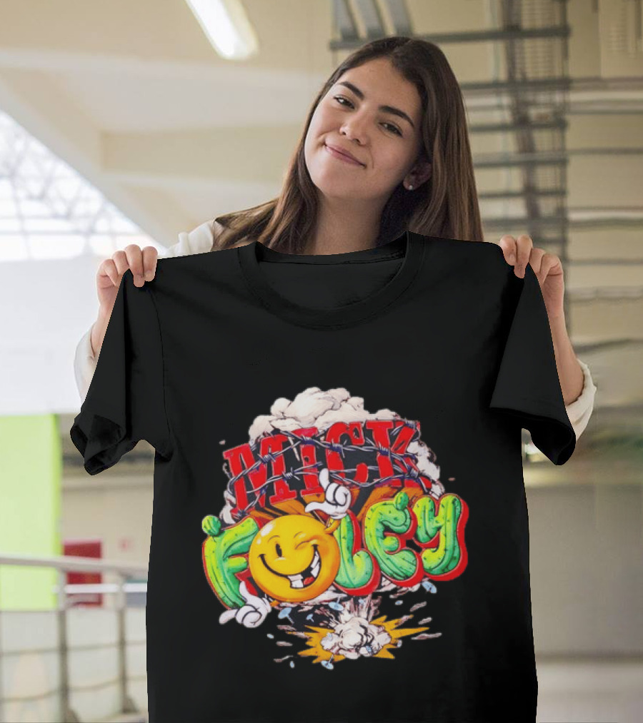 Mick Foley Cactus Smiley Face Barbed Wire Explosive Burst T-Shirt