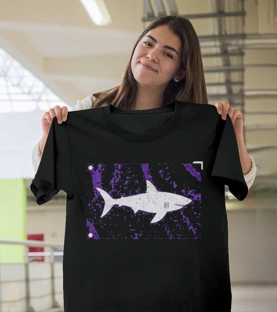 Shark Warning Flag Purple Distressed White T-Shirt