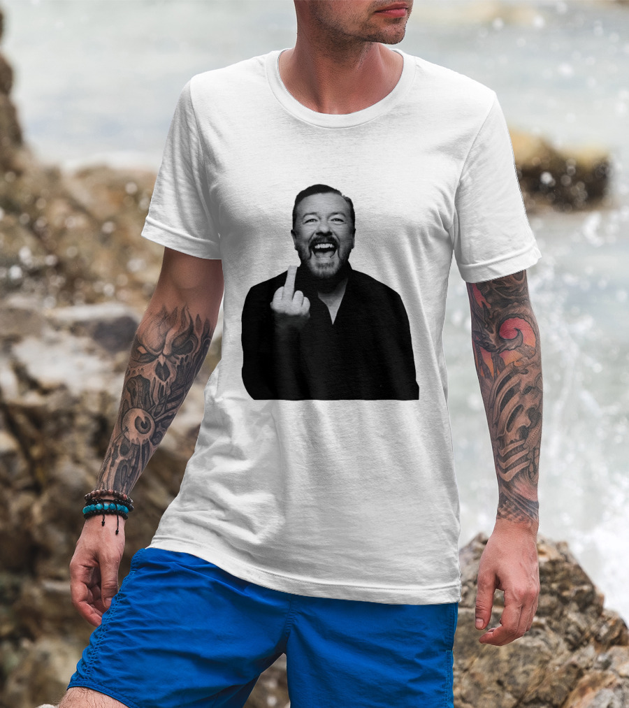 Anh Ricky Gervais Laughing Middle Finger Gesture T-Shirt