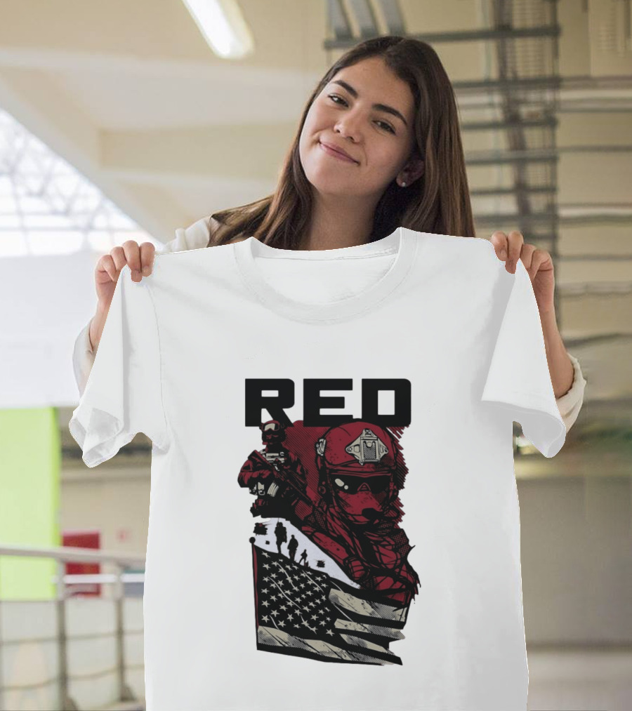 Red Military Special Forces Soldier American Flag T-Shirt