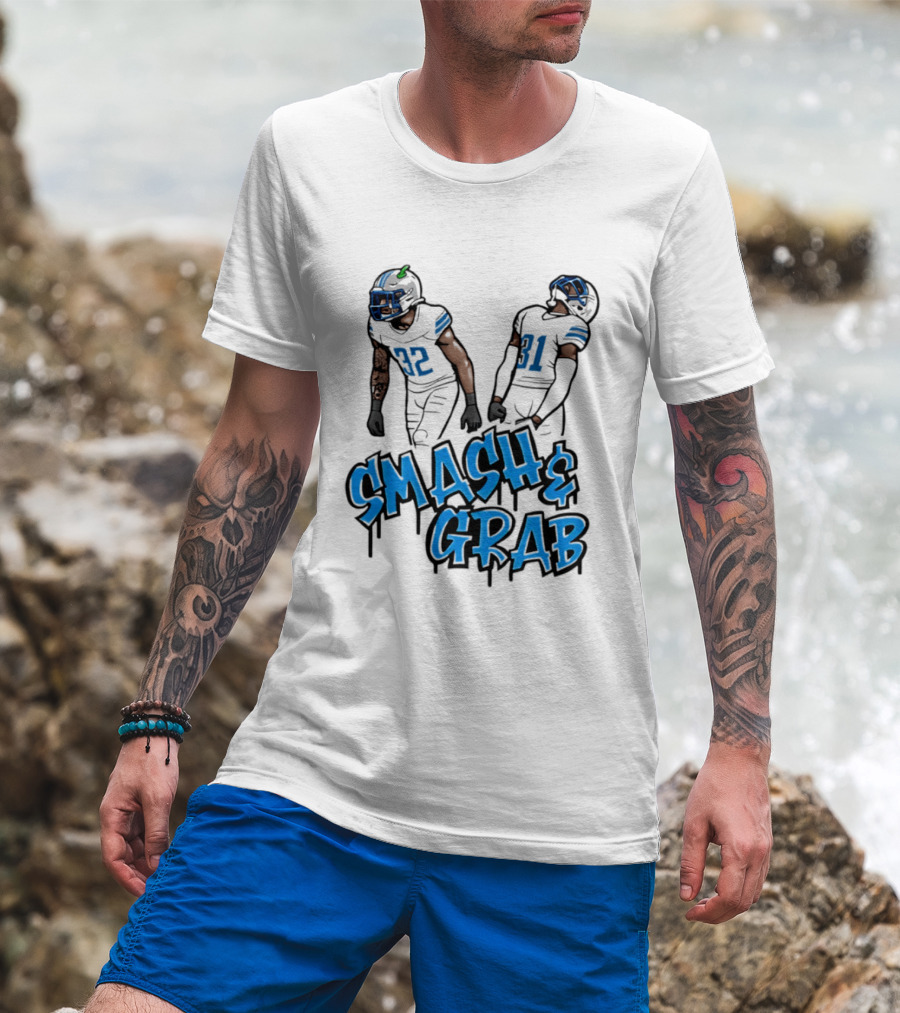 Detroit Lions Smash And Grab Football Players 32 And 31 Sports Fan Gear T-Shirt