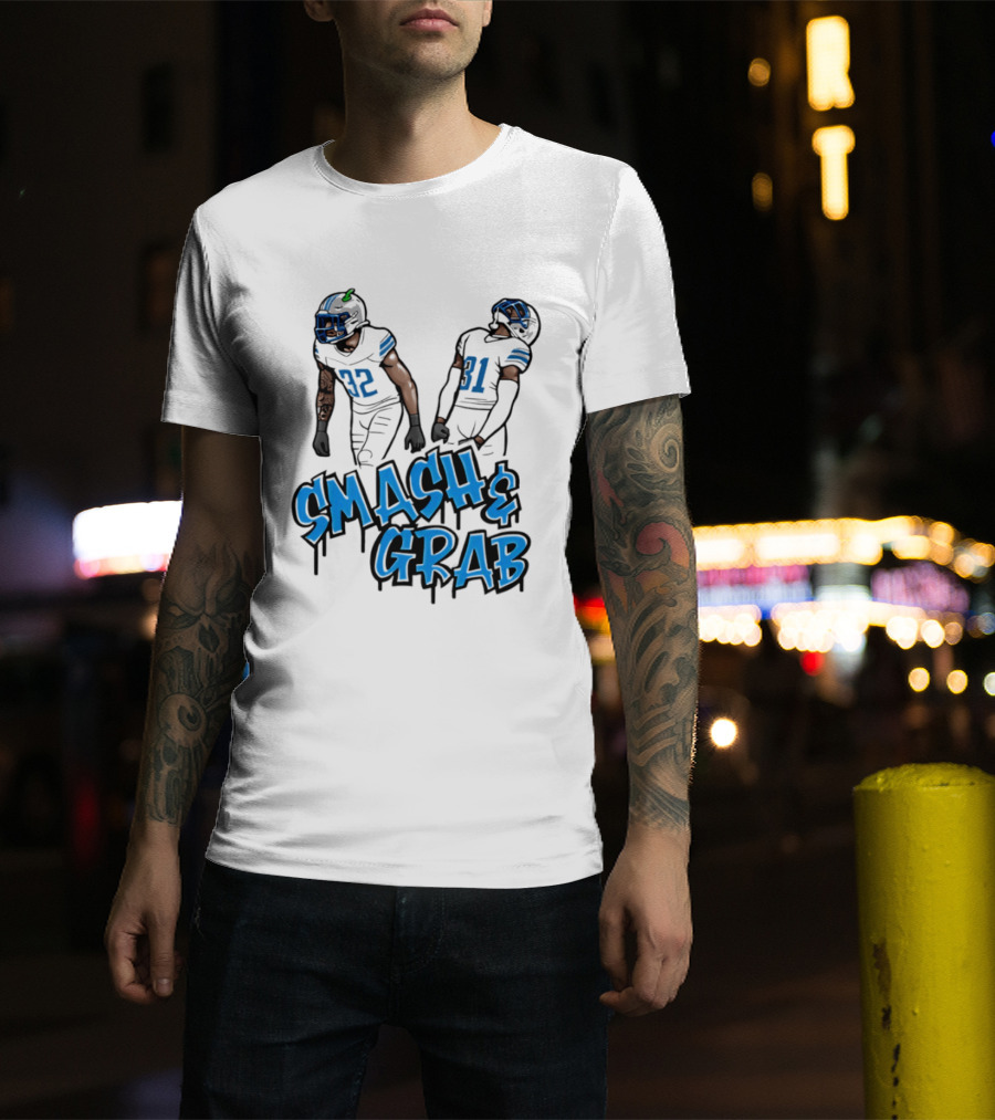 Detroit Lions Smash And Grab Football Players 32 And 31 Sports Fan Gear T-Shirt