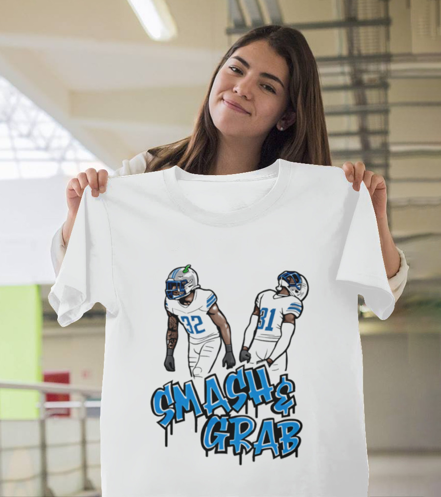 Detroit Lions Smash And Grab Football Players 32 And 31 Sports Fan Gear T-Shirt