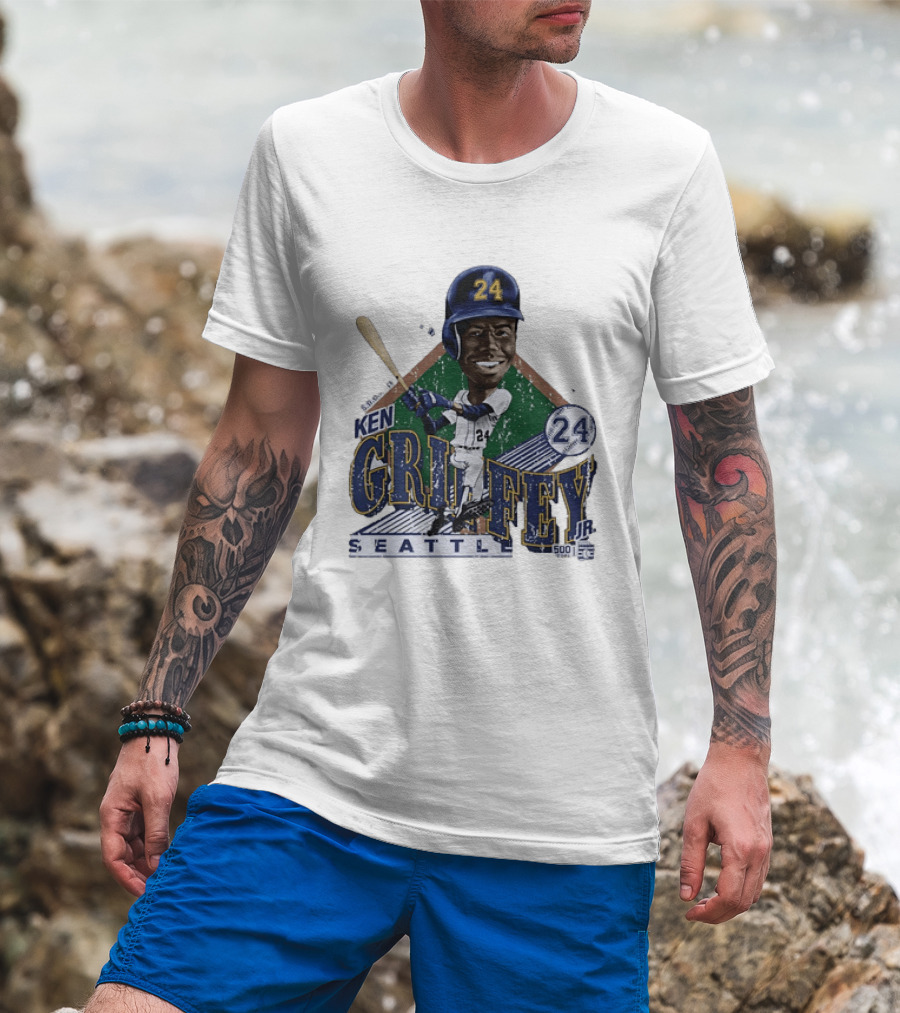 Ken Griffey Jr 24 Seattle Mariners 500 HR Club Distressed T-Shirt