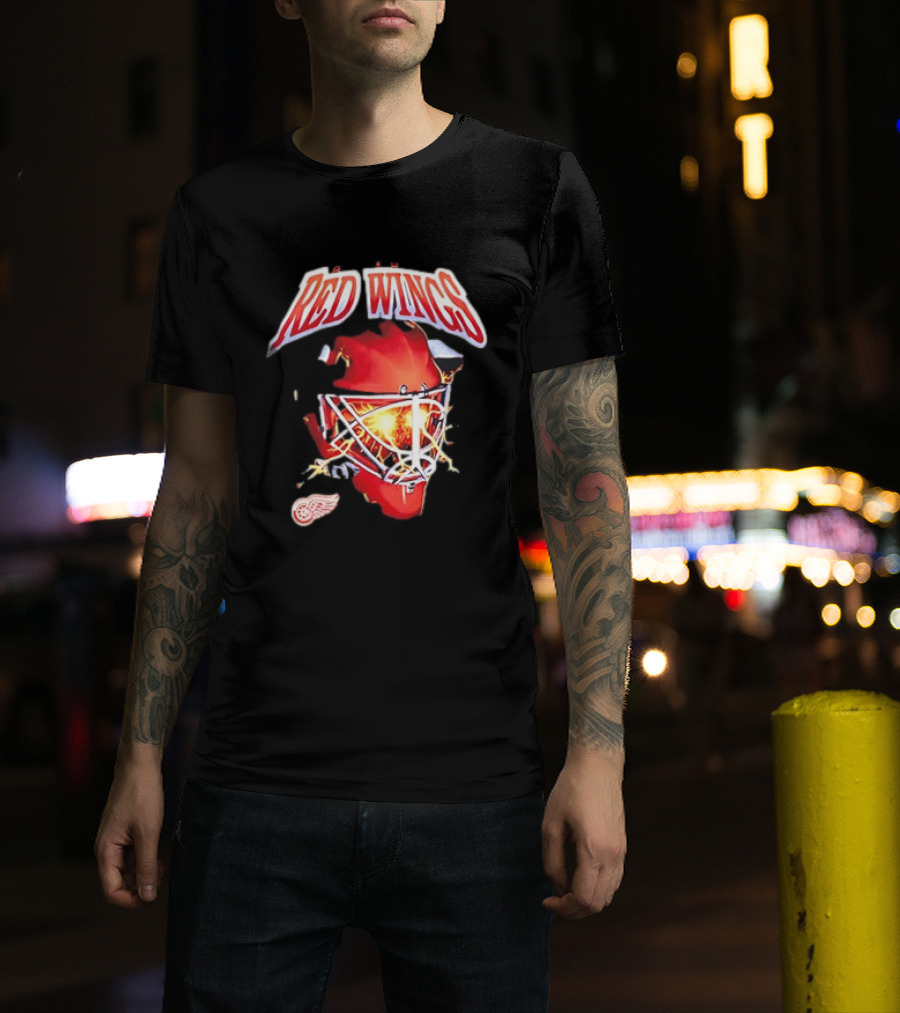 Detroit Red Wings Goalie Mask Red Lightning Burst T-Shirt