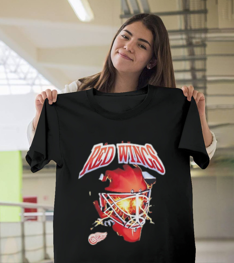 Detroit Red Wings Goalie Mask Red Lightning Burst T-Shirt