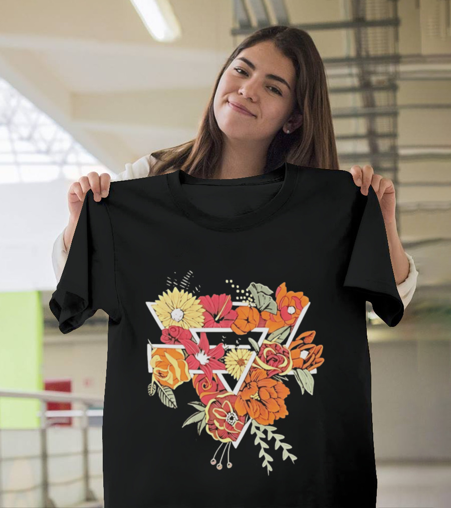 Floral Geometric Triangle Botanical Flowers Garden Blossom T-Shirt