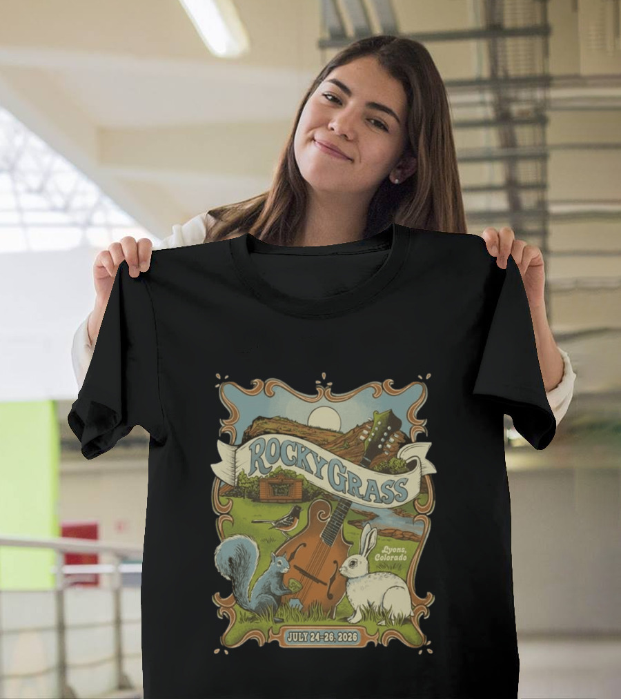 RockyGrass Festival July 24 26 2026 Planet Bluegrass Ranch Lyons Colorado Wildlife And Banjo Scenery T-Shirt