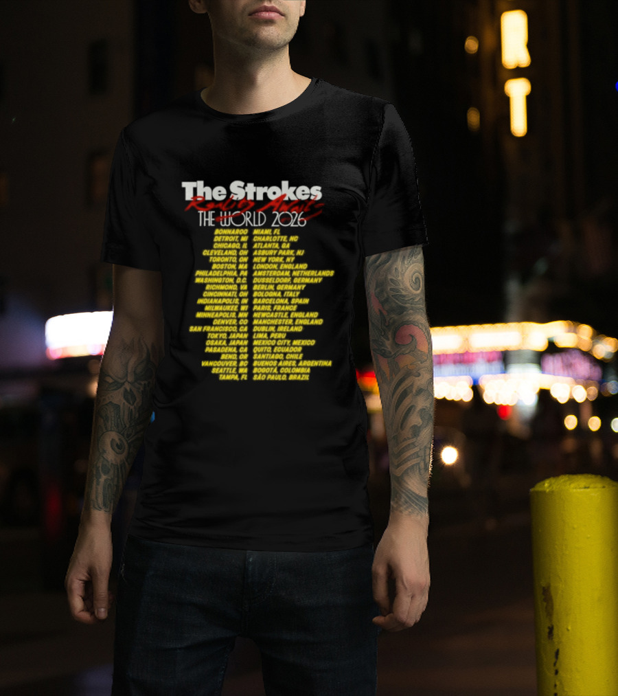 The Strokes Reality Awaits The World Tour 2024 Cities List T-Shirt