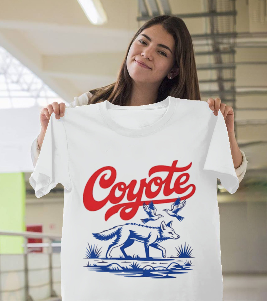 Coyote With Birds In Desert Scene Wild Western Desert T-Shirt