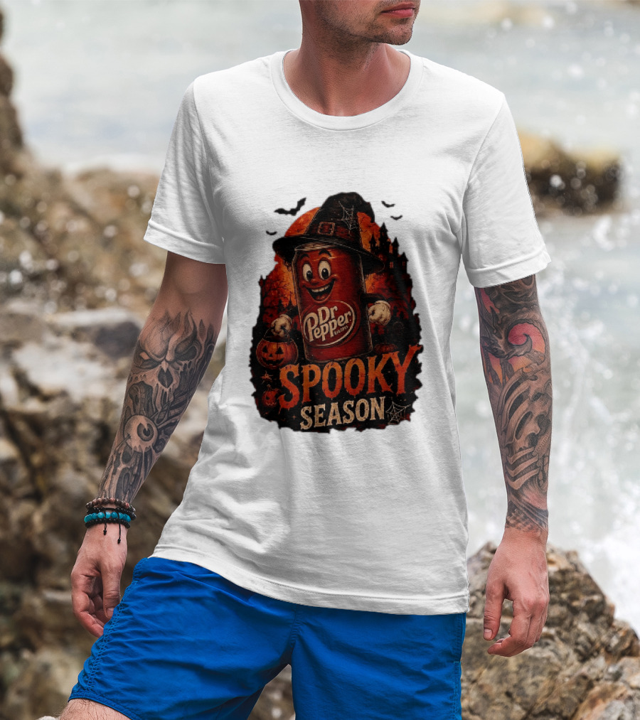Dr Pepper Halloween Witch Can Spooky Season With Jack O' Lantern And Bats T-Shirt