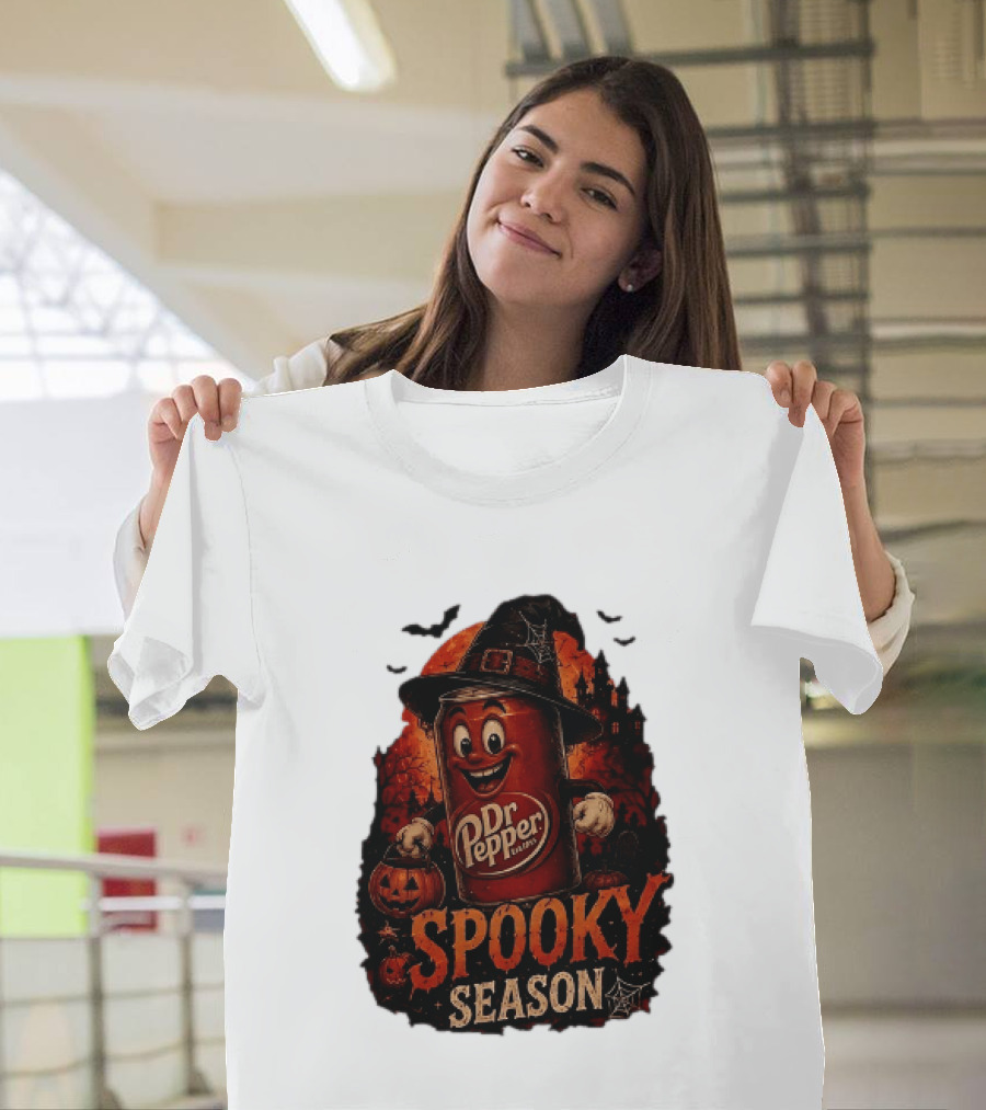 Dr Pepper Halloween Witch Can Spooky Season With Jack O' Lantern And Bats T-Shirt