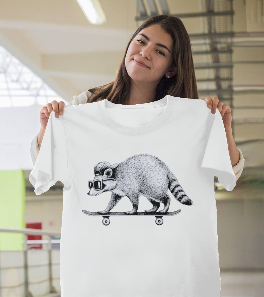 Jimothy Raccoon Skateboarding With Sunglasses And Baseball Cap T-Shirt