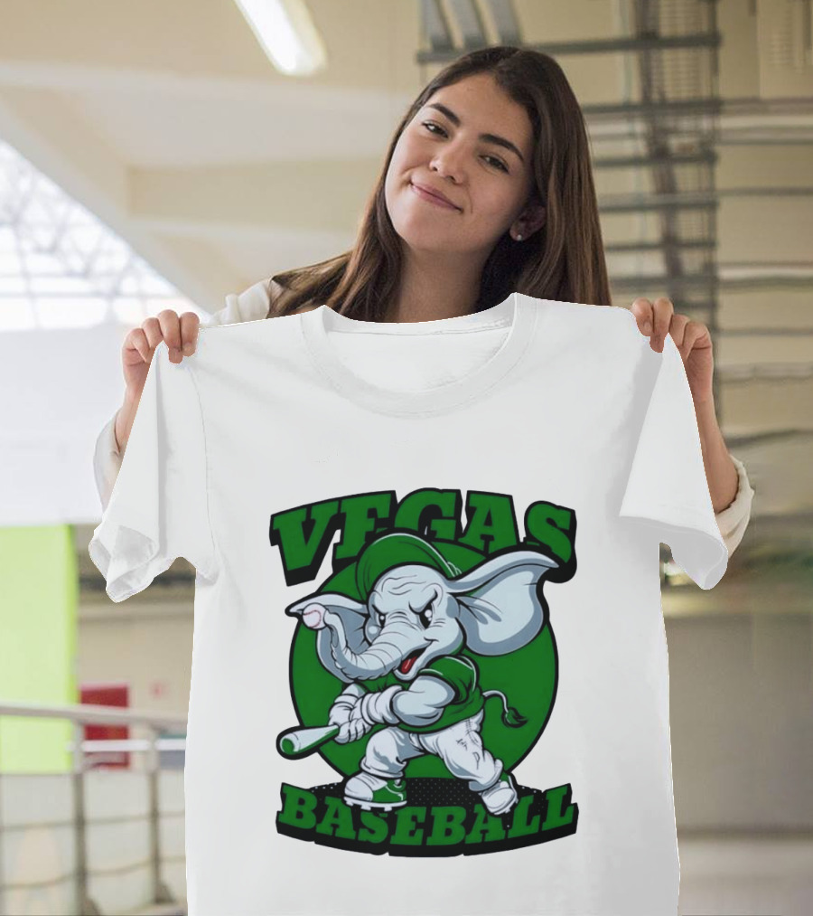 Vegas Baseball Elephant Batting Green T-Shirt