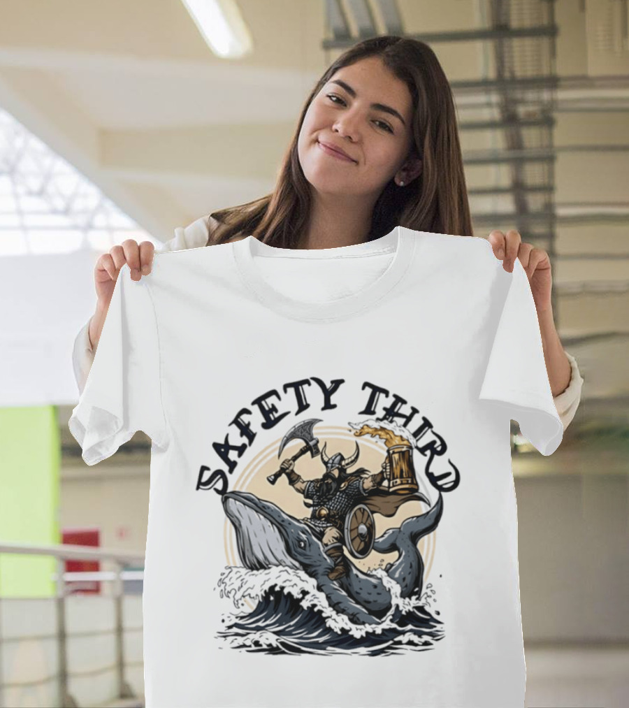 Viking Riding Whale With Beer Horn Safety Third T-Shirt