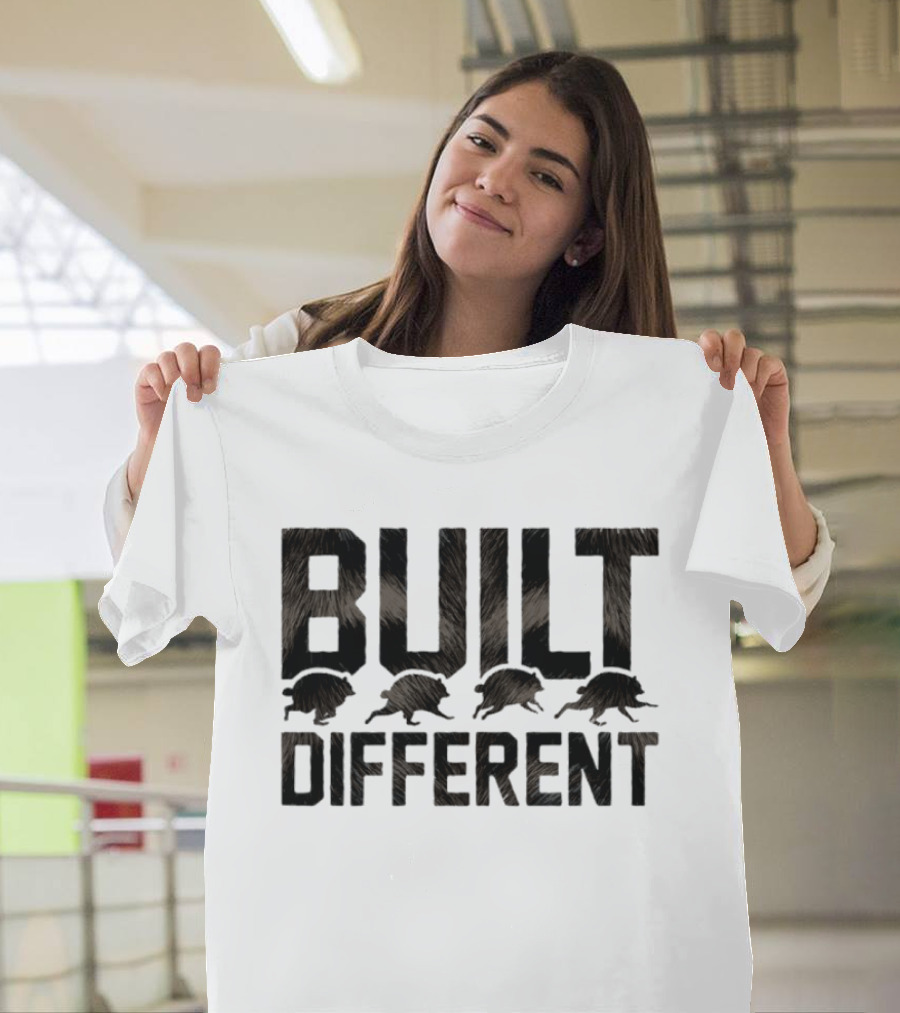 Raccoon Built Different Fur Text With Four Running Raccoons T-Shirt