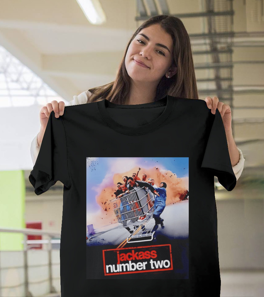 Jackass Number Two Movie Cast In Shopping Cart Action Scene Explosion T-Shirt