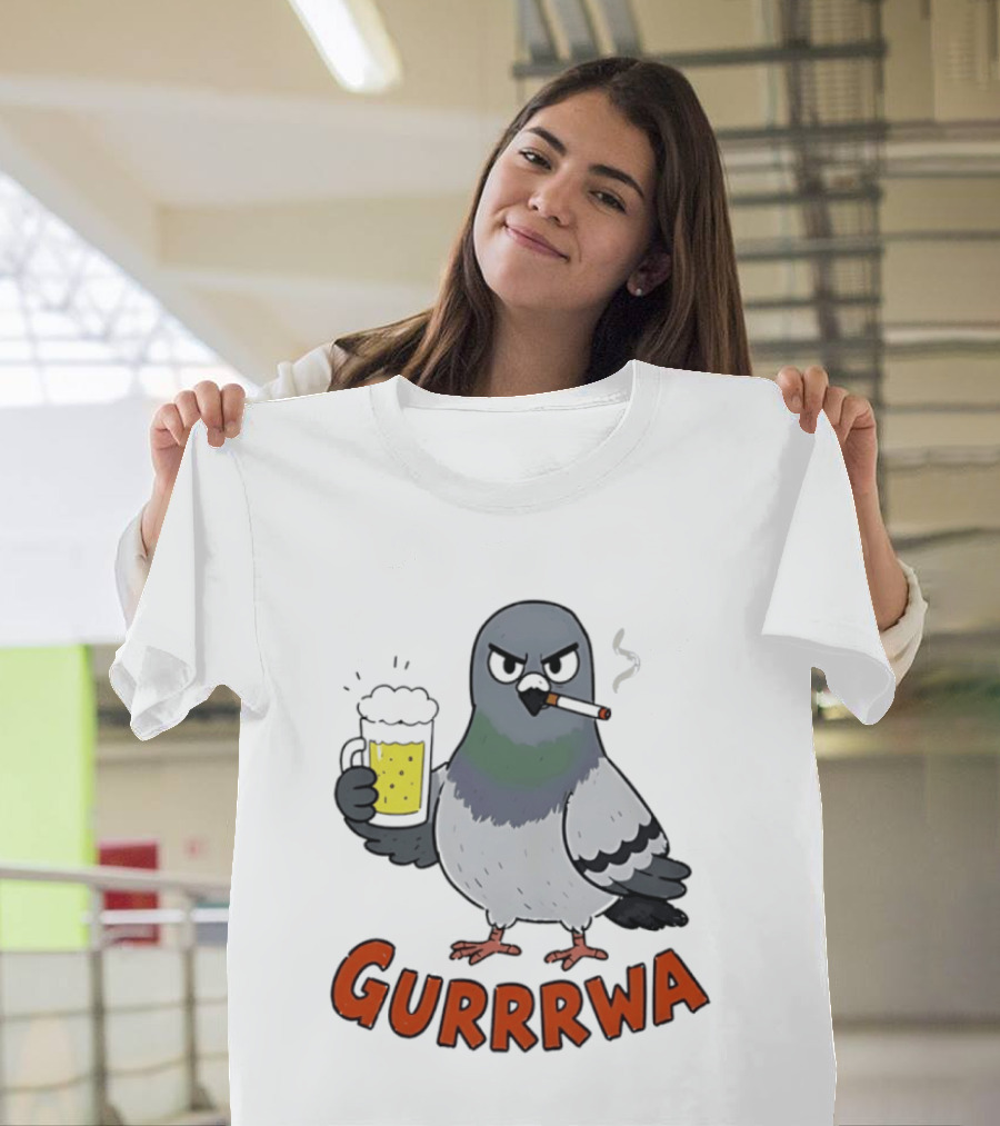 Angry Pigeon GURRRWA Beer And Cigarette Humor T-Shirt