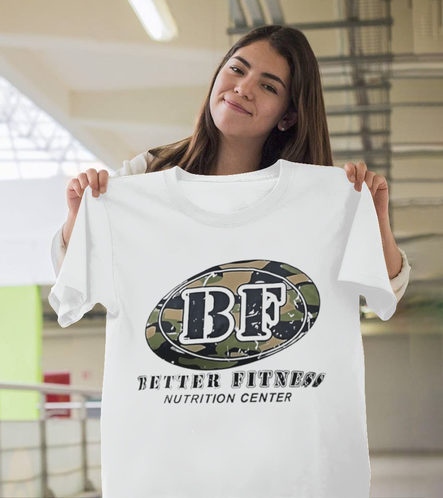 Camouflage BF Emblem Better Fitness Nutrition Center T-Shirt