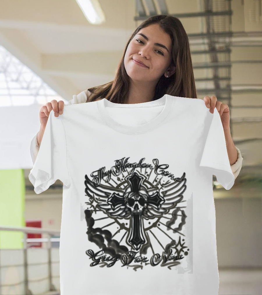 Thy Kingdom Come Skull Grey Five Nine Cross Wings T-Shirt