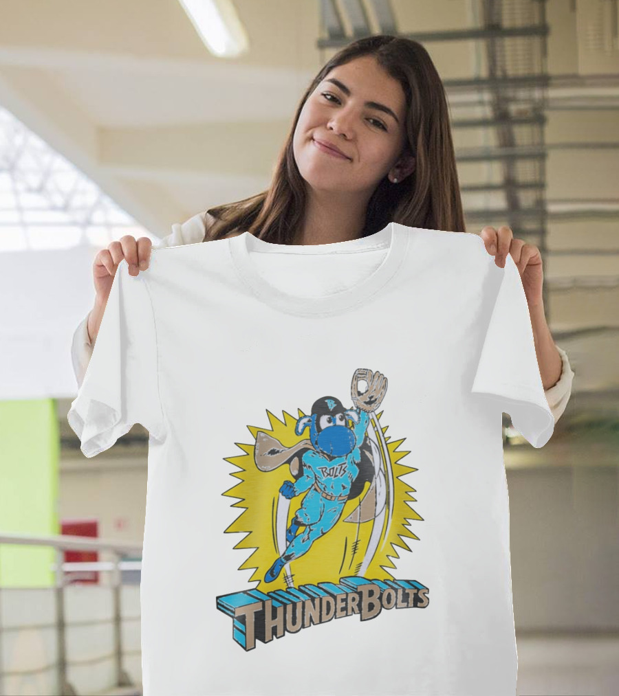 ThunderBolts Superhero Mascot Baseball Catcher T-Shirt