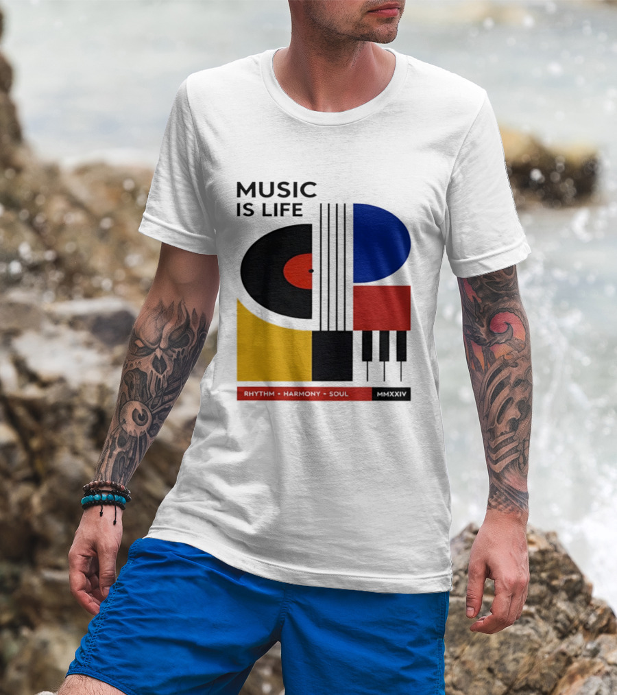 Music Is Life MMXXIV Rhythm Harmony Soul Vinyl Piano Abstract T-Shirt