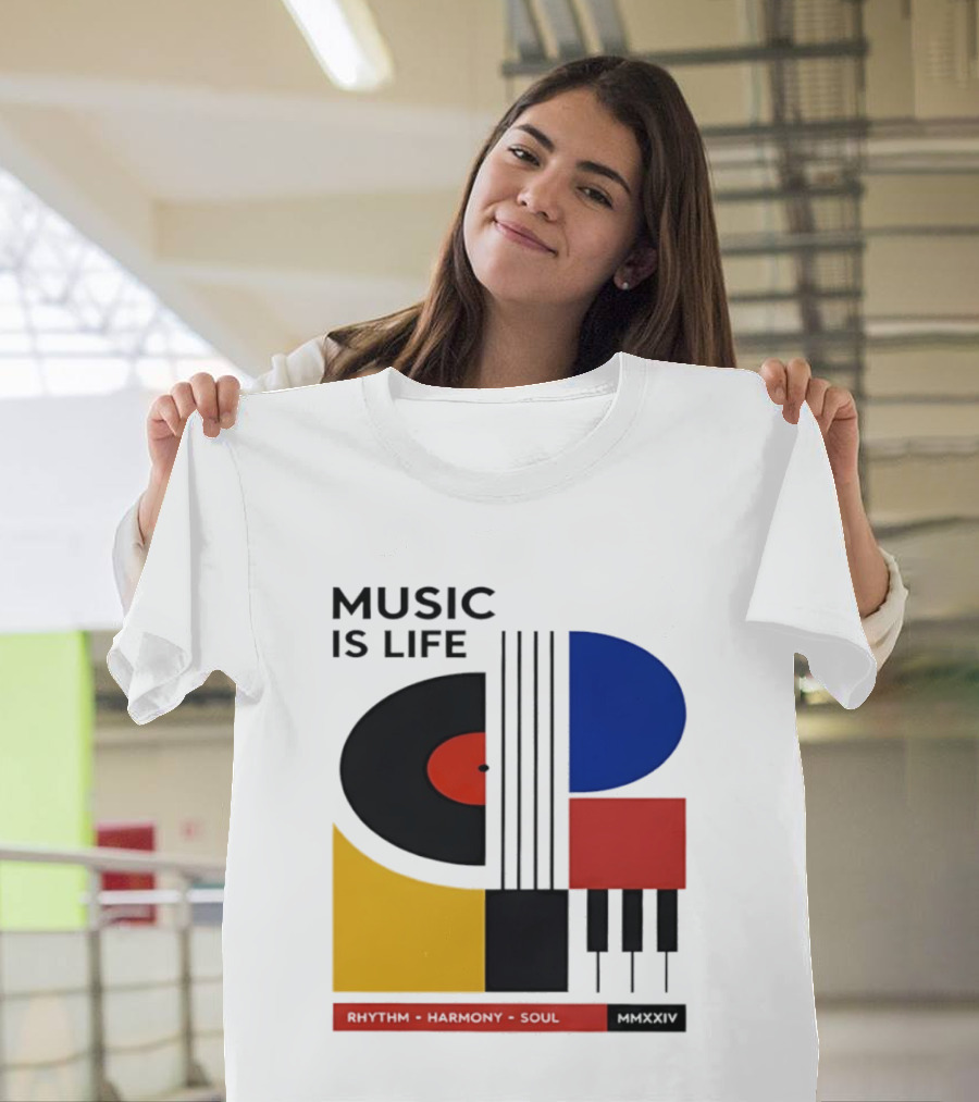 Music Is Life MMXXIV Rhythm Harmony Soul Vinyl Piano Abstract T-Shirt